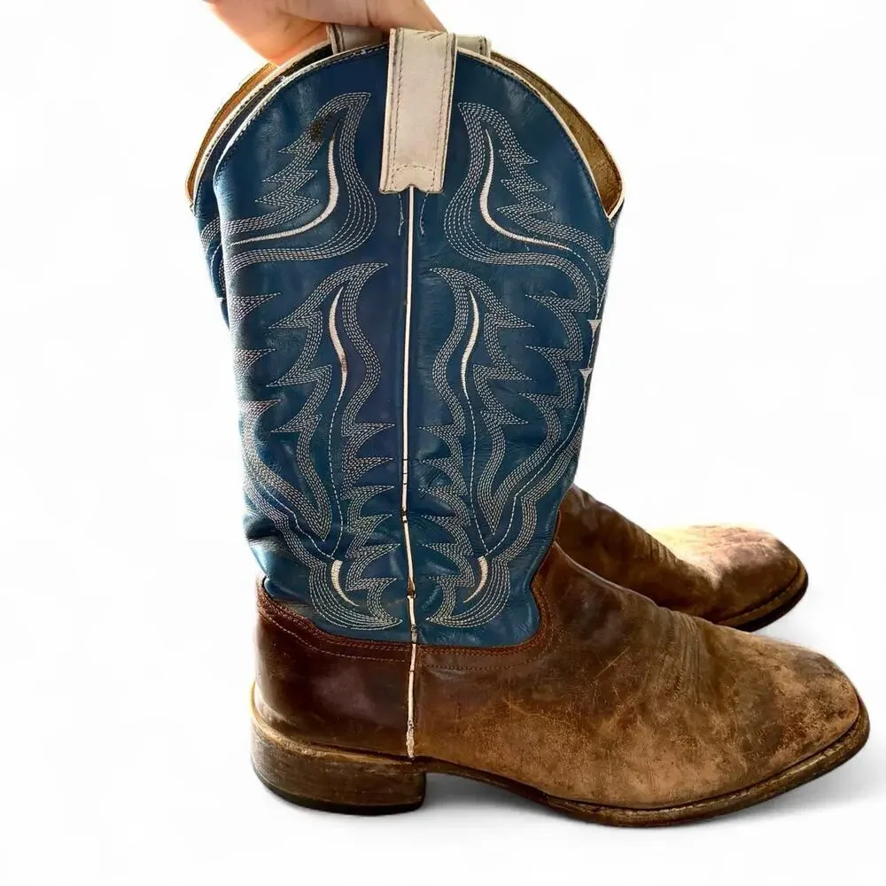 Cody James Vintage Distressed Leather Western Blue Cowboy Boots Size 12D